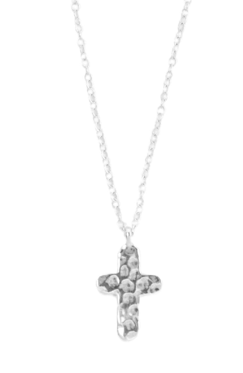 Argento Vivo Sterling Silver Hammered Cross Pendant Necklace, Main, color, 