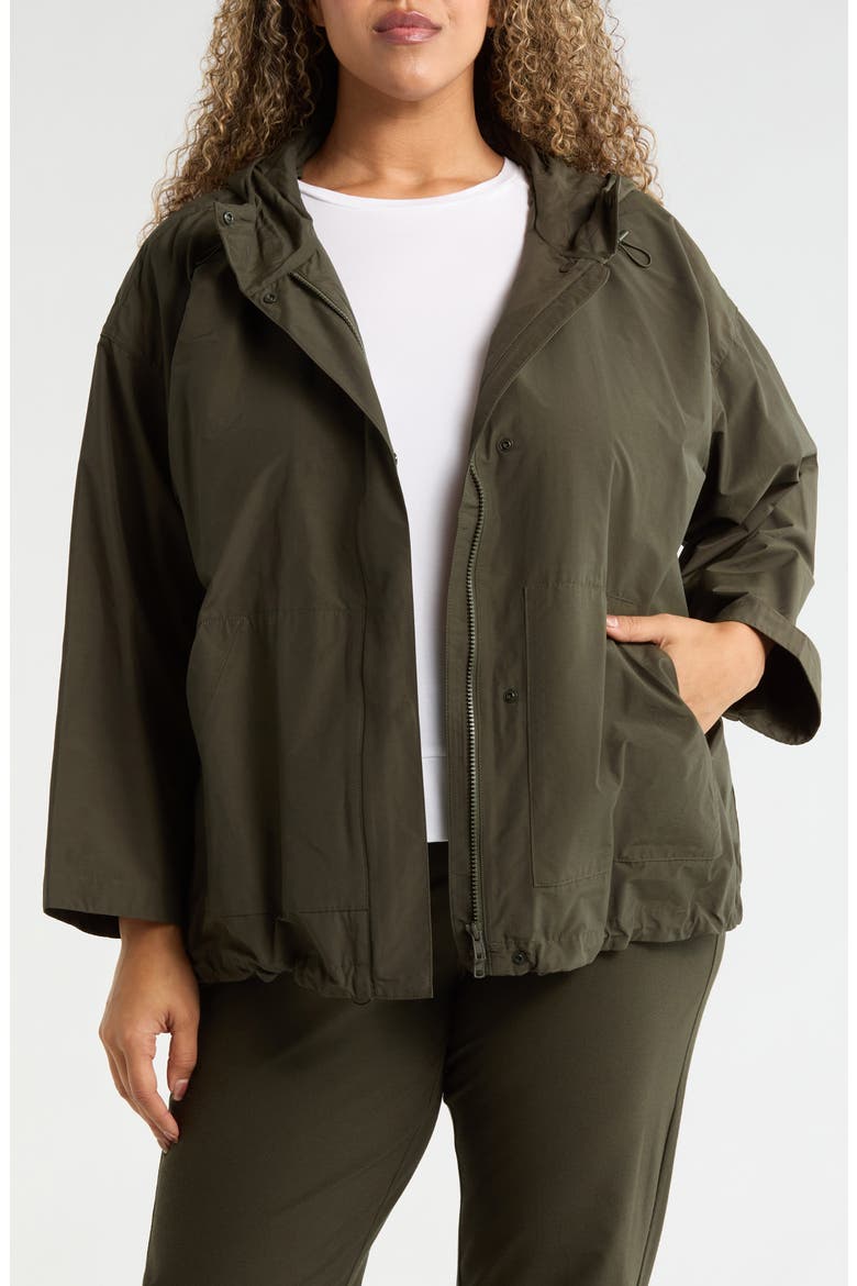 Hooded Organic Cotton & Recycled Nylon Jacket, Main, color, WOODLAND