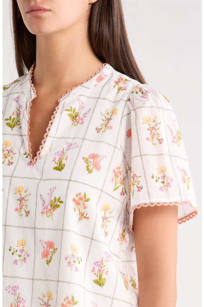Diane Hilda Floral Split Neck Cotton Top, Alternate, color, CORAL MULTI