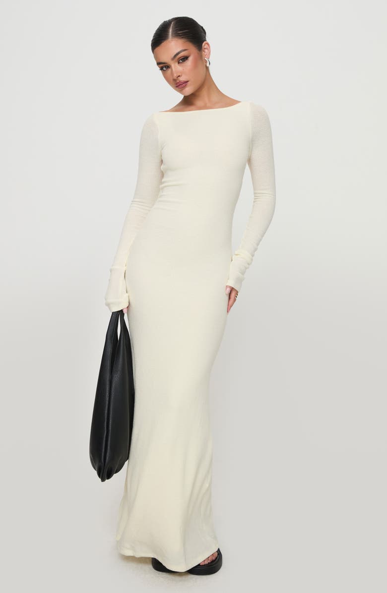 Princess Polly Snyder Open Back Long Sleeve Sheer Maxi Dress, Alternate, color, Cream