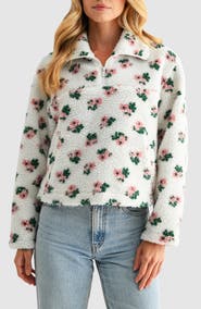 All in Favor Floral High Pile Fleece Half-Zip Pullover
