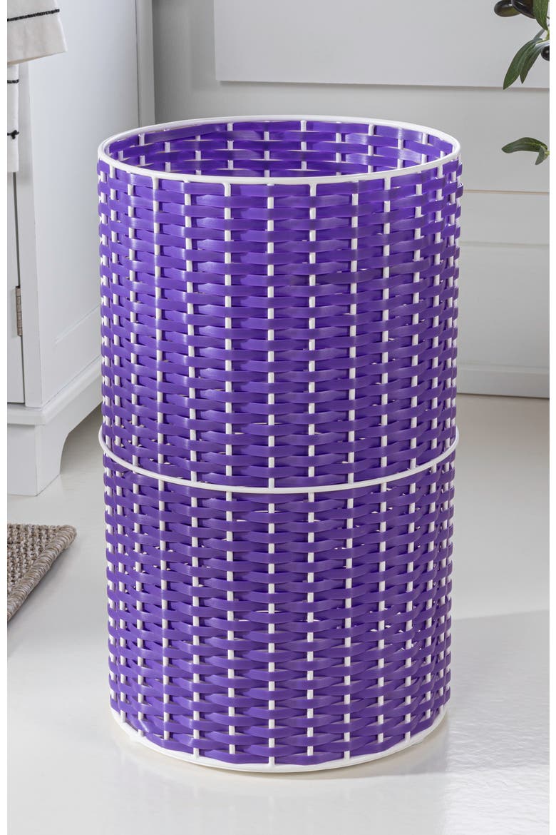Cecil Modern Natural Wicker Cylinder Waste Basket, Alternate, color, Purple/White