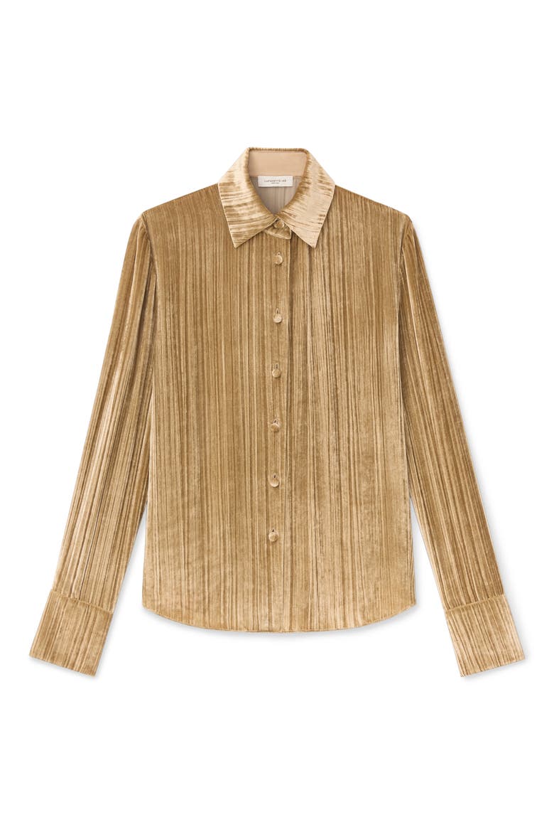 Plissé Velvet Button-Up Shirt, Alternate, color, NATURAL