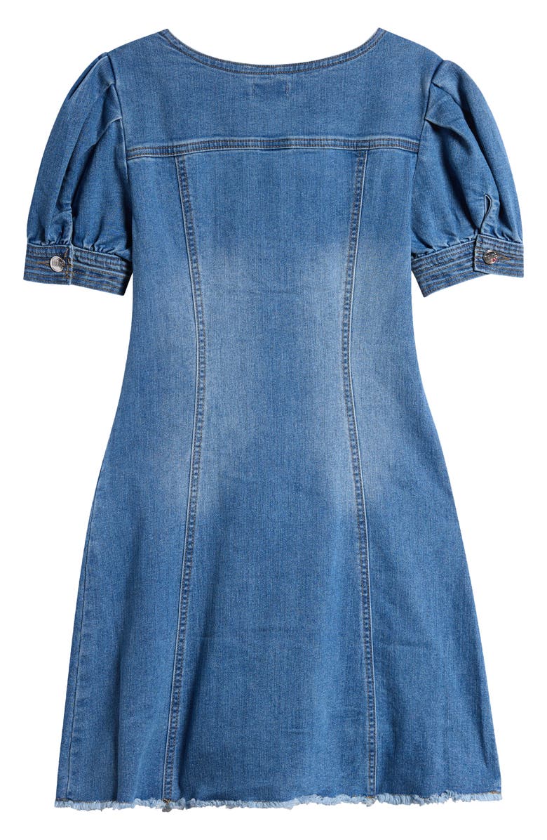 Truce Kids' Zip Front Puff Sleeve Fray Hem Denim Dress, Alternate, color, Denim