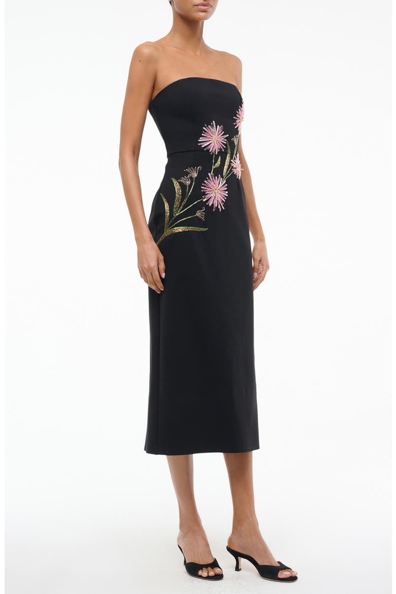 Brooke Floral Beaded Strapless Cocktail Dress, Alternate, color, DAHLIA DAYDREAM BLACK