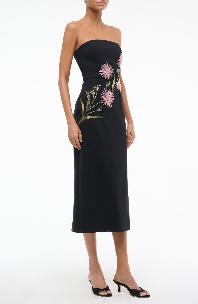 STAUD Brooke Floral Beaded Strapless Cocktail Dress, Alternate, color, Dahlia Daydream Black