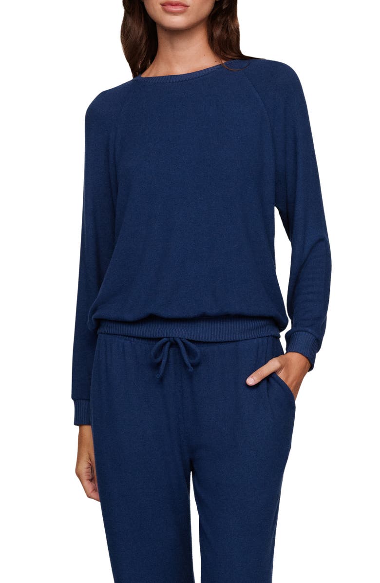 Eberjey Cozy Time Lounge Pullover, Main, color, Navy