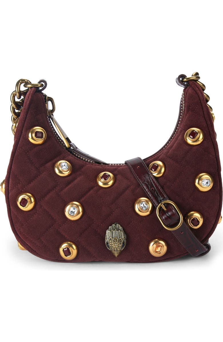 Kurt Geiger London Small Kensington Gems Quilted Suede Hobo Bag, Main, color, Open Red