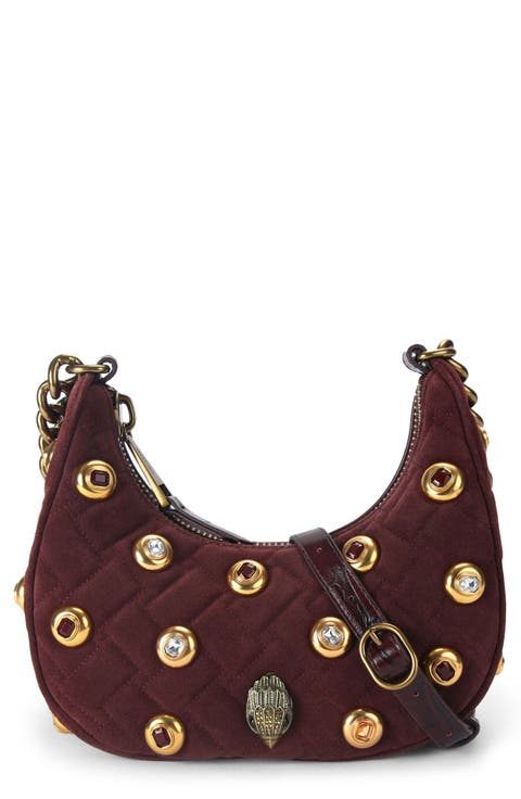 Small Kensington Gems Quilted Suede Hobo Bag