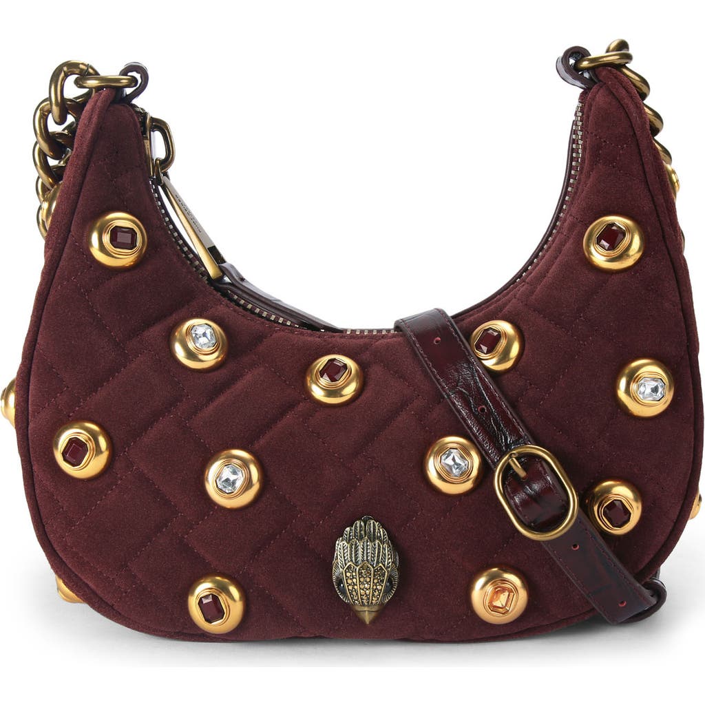 Kurt Geiger London Small Kensington Gems Quilted Suede Hobo Bag In Red