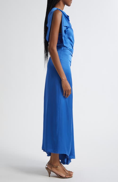 A.l.c . Pia Side Ruched Asymmetric Hem Satin Dress In Blue