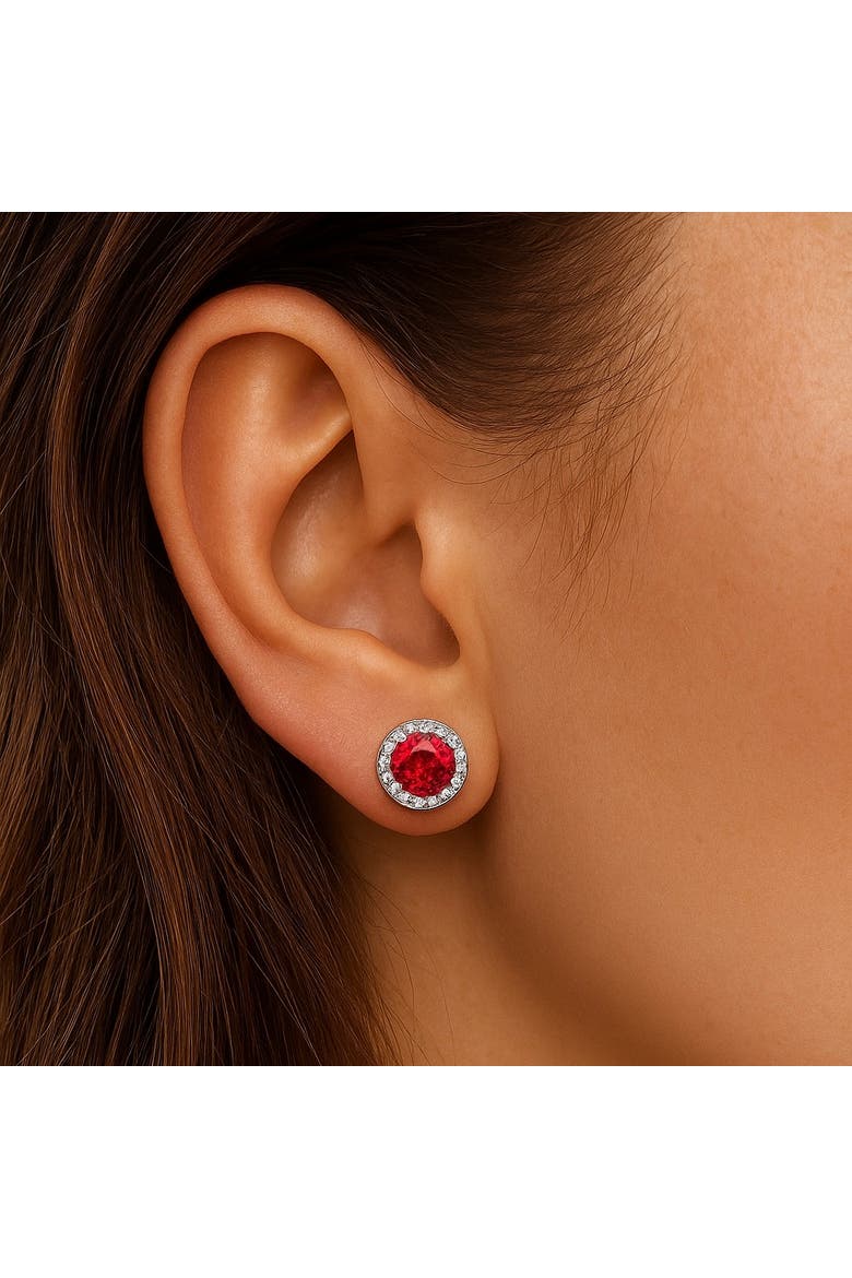 Sterling Silver Created Ruby Halo Studs, Alternate, color, Red