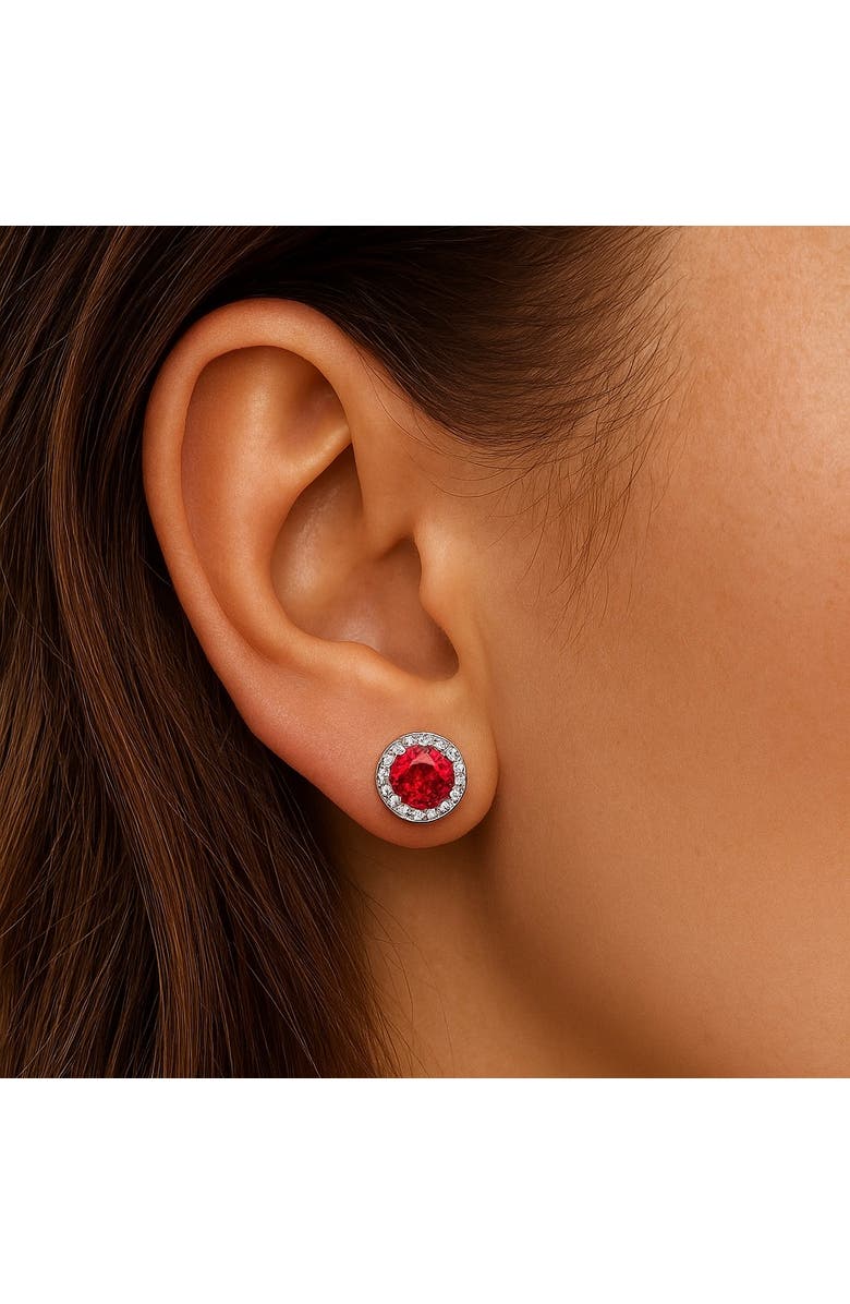 Donatello Gian Sterling Silver Created Ruby Halo Studs, Alternate, color, Red
