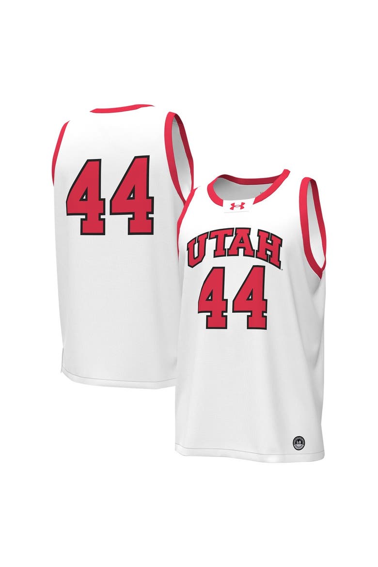 Men's Under Armour #44 White Utah Utes Replica Basketball Jersey, Main, color, White
