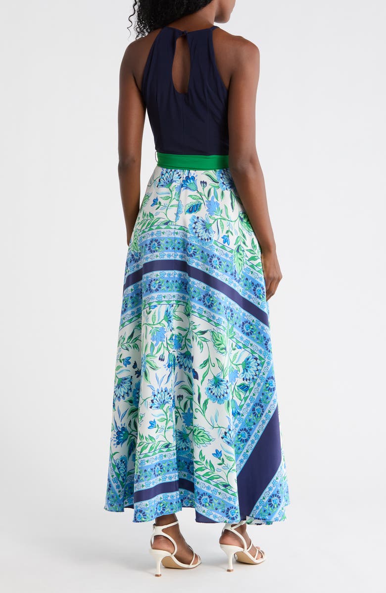 Eliza J Halter Neck Twofer Maxi Dress, Alternate, color, Navy Multi
