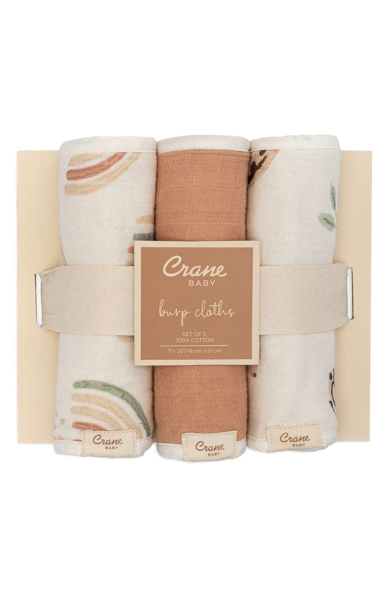 CRANE BABY 3-Pack Cotton Baby Burp Cloth Set, Alternate, color, Beige