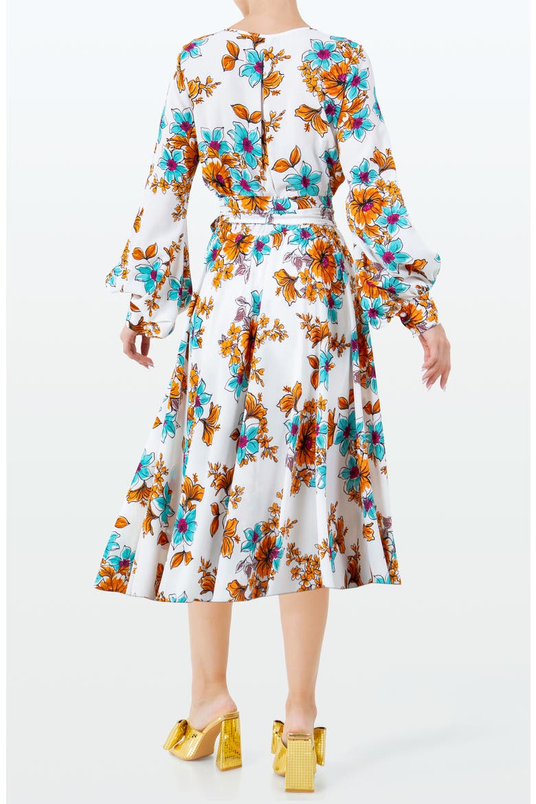 Lilypad Surplice Long Sleeve Wrap Midi Dress, Alternate, color, BEGONIA IVORY
