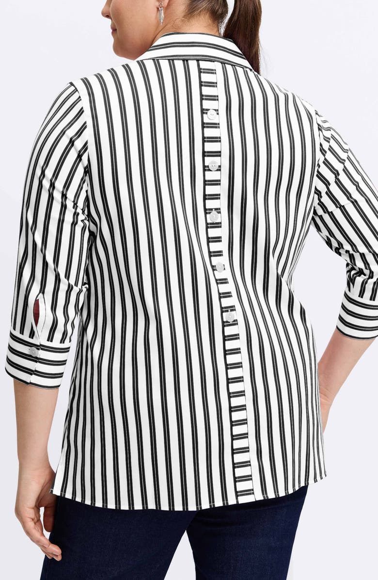 Foxcroft Pamela Stripe Cotton Blend Tunic Shirt, Alternate, color, Black/ White