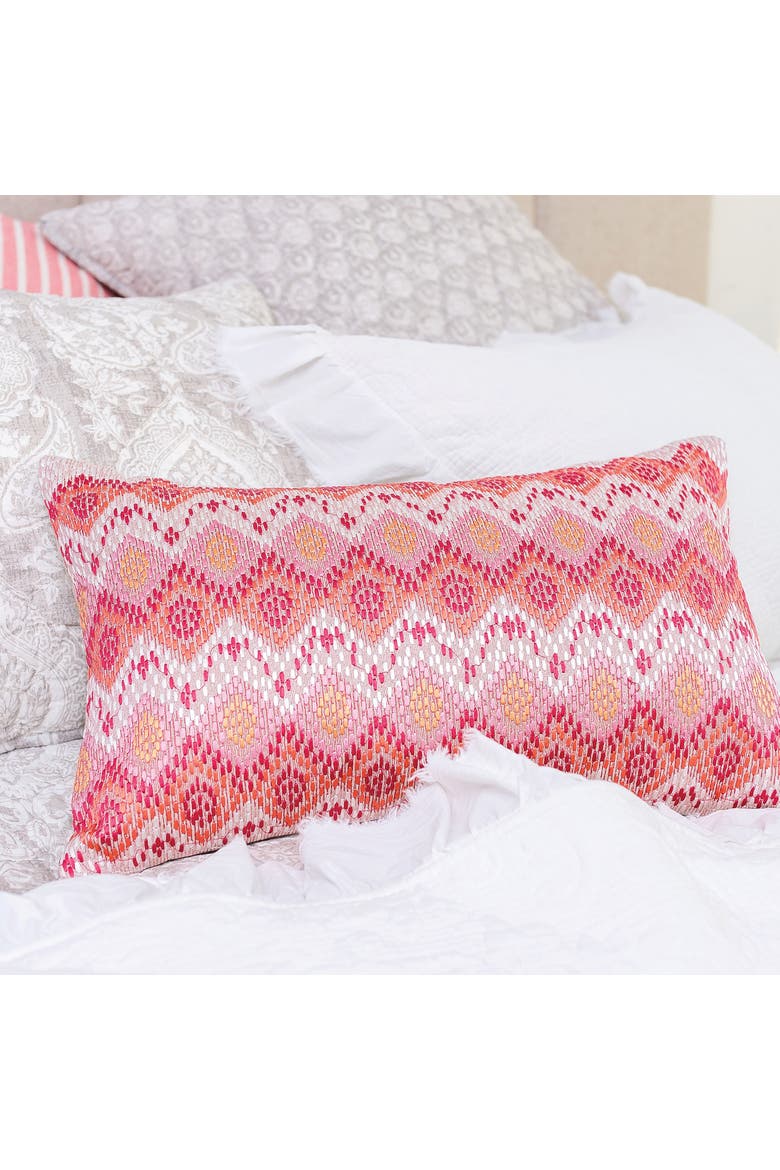 Darla Woven Geometric Diamond Cotton Decorative Throw Pillow, 14" x 22", Alternate, color, Red