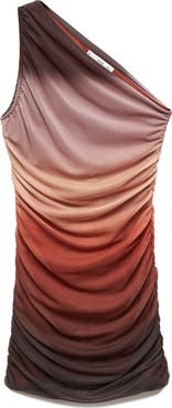 MANGO Gradient One-Shoulder Ruched Body-Con Dress