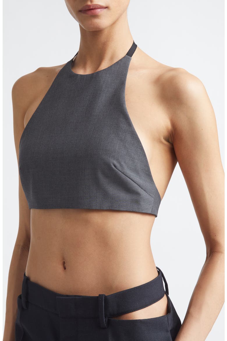 Adjustable Wool Poplin Halter Top, Alternate, color, STONE GREY