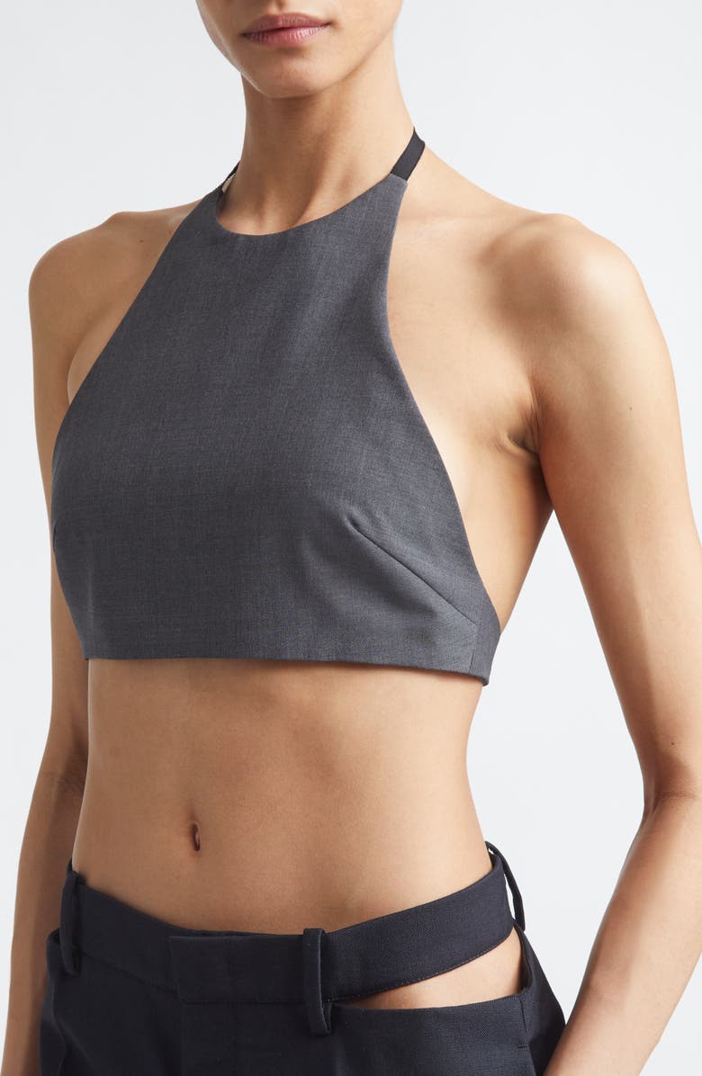 Jil Sander Adjustable Wool Poplin Halter Top, Alternate, color, Stone Grey