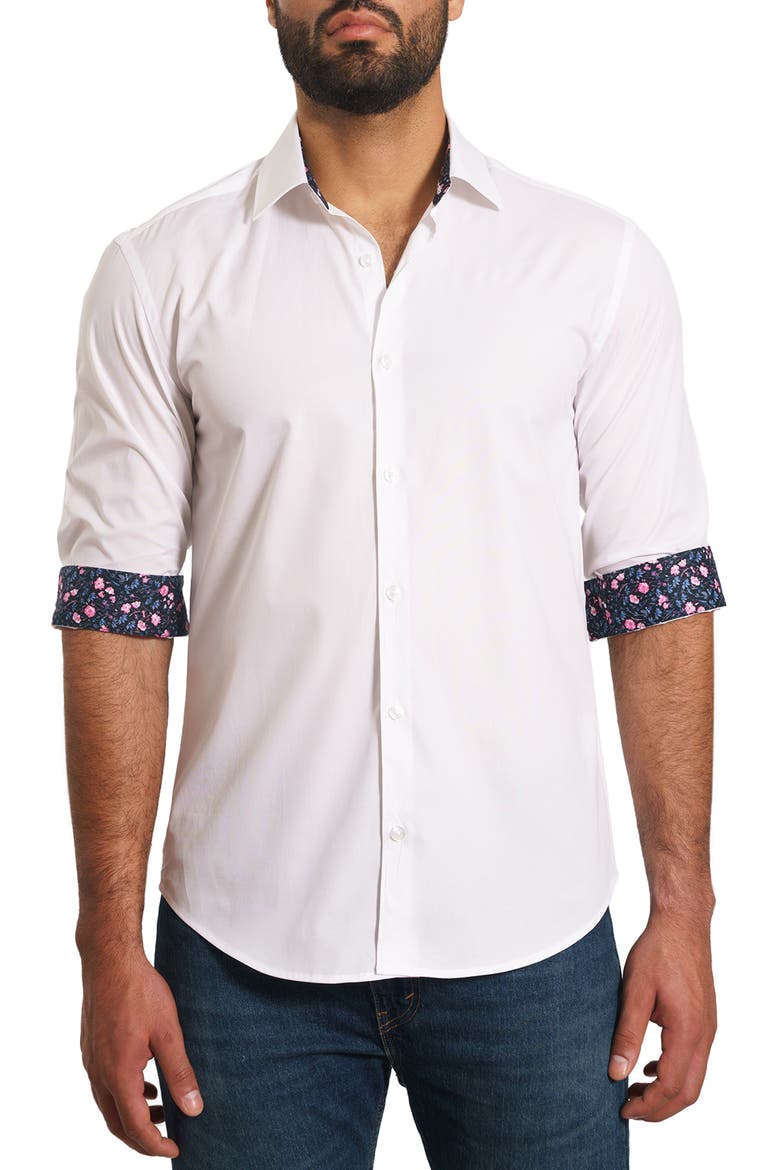 Trim Fit Solid Pima Cotton Button-Up Shirt, Main, color, WHITE