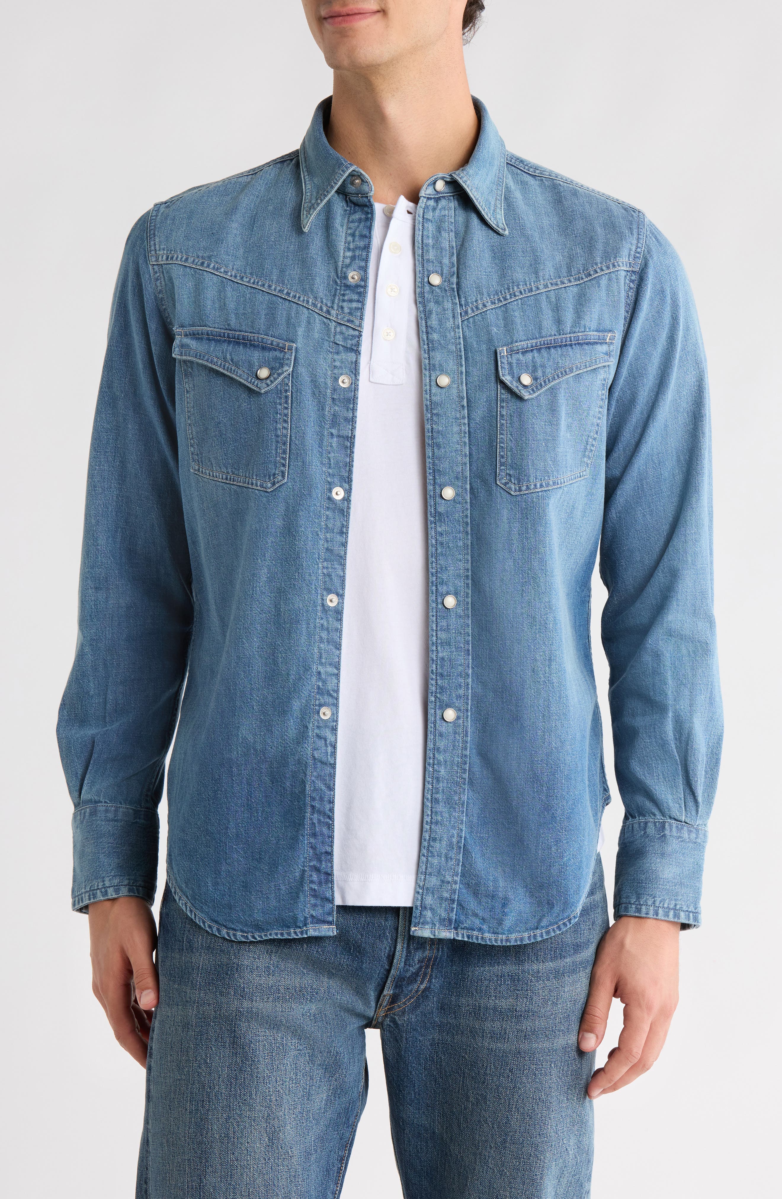 BUCK MASON Japanese Denim Lubbock Longhord Snap-Up Shirt