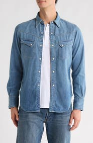 BUCK MASON Japanese Denim Lubbock Longhord Snap-Up Shirt