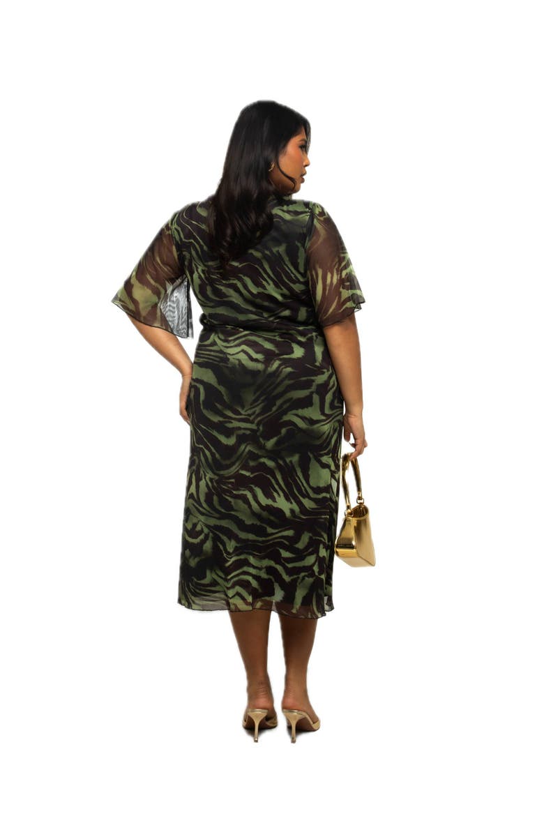 Plus Size Zebra Print Mesh Midi Dress, Alternate, color, Khaki