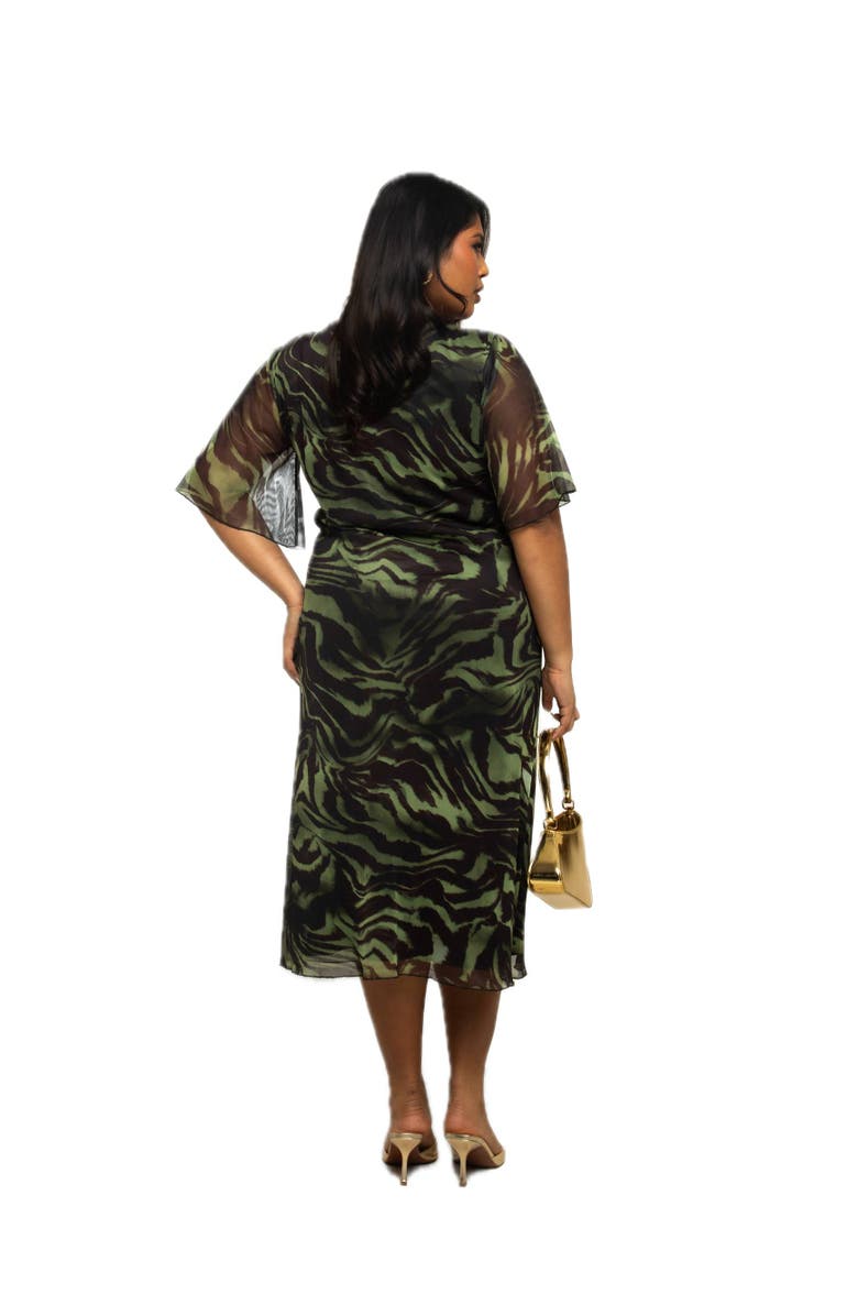 FASHION-SZN CURVE Plus Size Zebra Print Mesh Midi Dress, Alternate, color, Khaki
