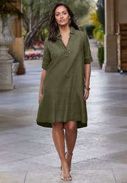 Jessica London Cuff Sleeve Denim Shirtdress