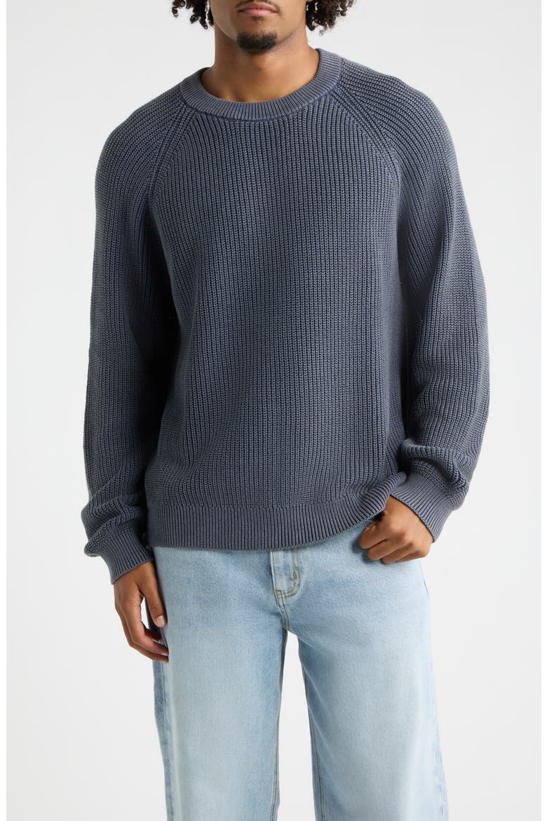 Heavyweight Ribbed Cotton Crewneck Sweater, Main, color, NAVY IRIS