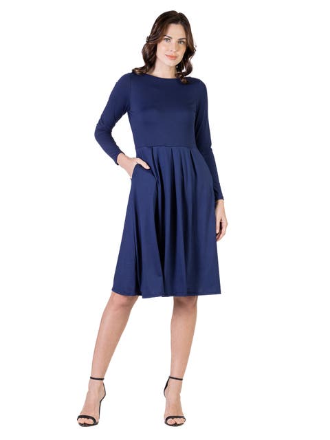 Midi Length Fit N Flare Pocket Dress