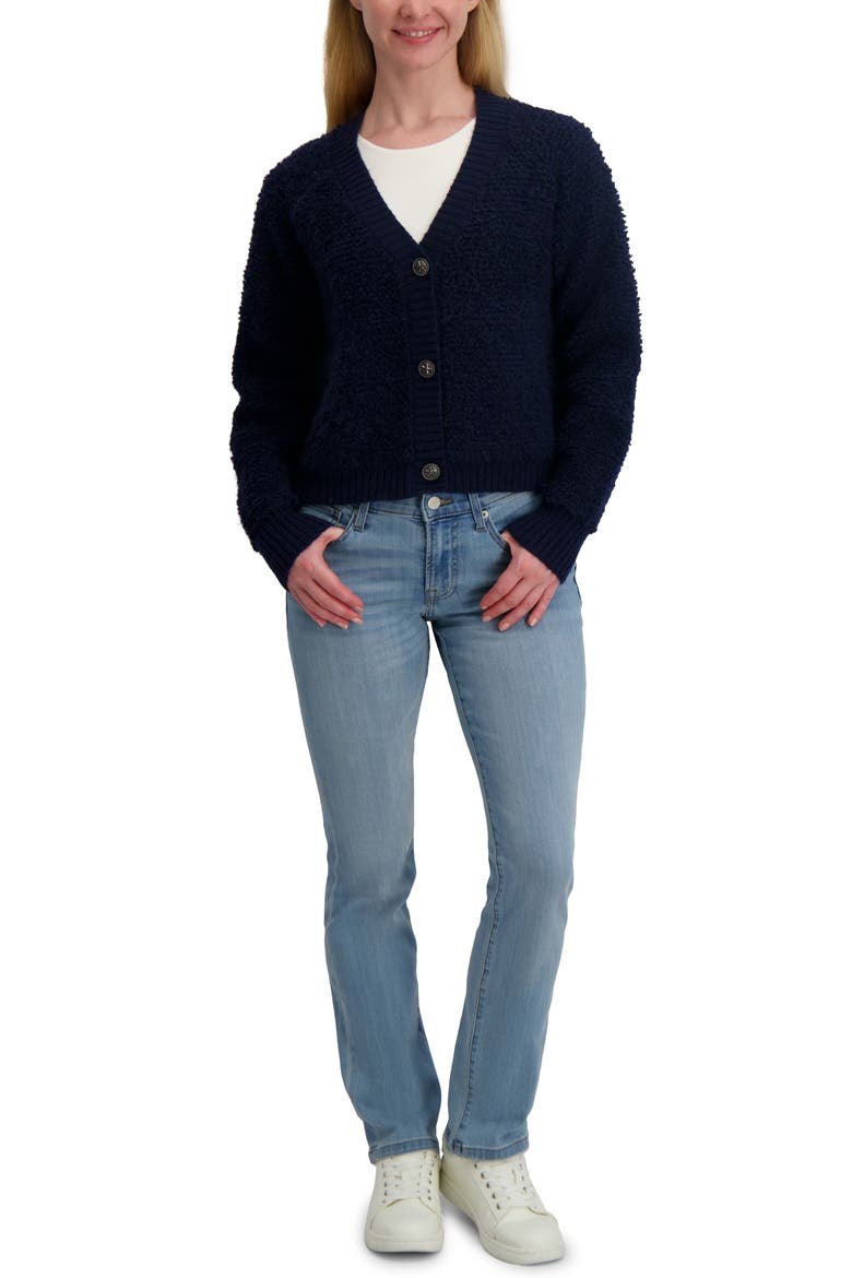 Raglan Sleeve Bouclé Cardigan, Alternate, color, BLACK IRIS