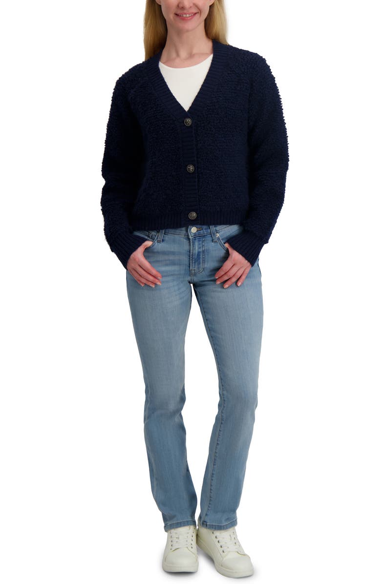 Lucky Brand Raglan Sleeve Bouclé Cardigan, Alternate, color, Black Iris