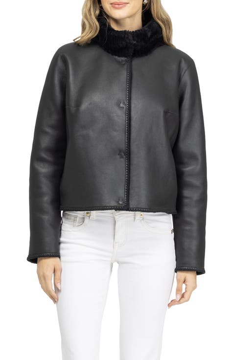 Reversible Genuine Shearling Jacket With Embroidery Trim