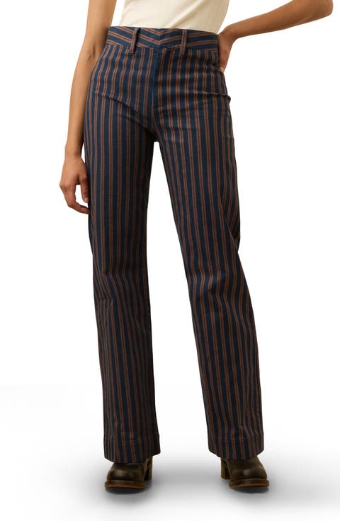 Twill Tide Stripe Slim Straight Leg Pants