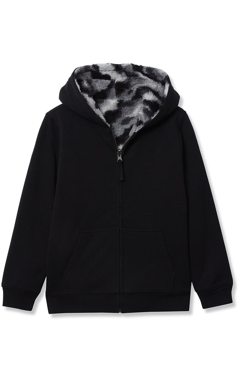 Lands' End Kids High Pile Lined Zip Hoodie, Main, color, Diagonal Camo/Black