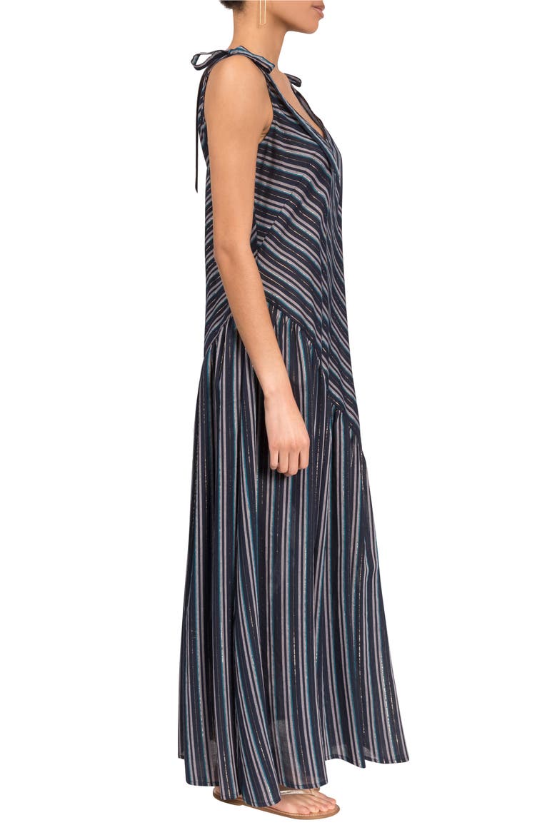 Kelsea Shimmer Stripe Cotton Cover-Up Maxi Dress, Alternate, color, MIDNIGHT STRIPE