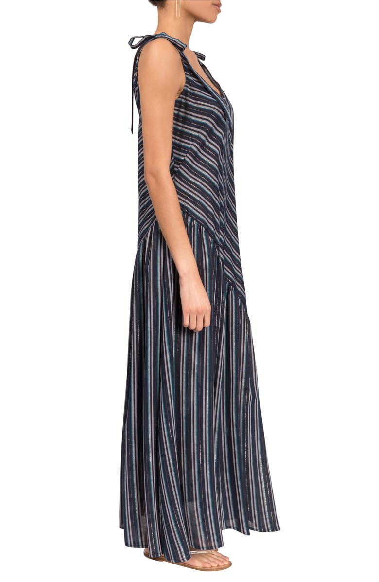Everyday Ritual Kelsea Shimmer Stripe Cotton Cover-Up Maxi Dress, Alternate, color, Midnight Stripe