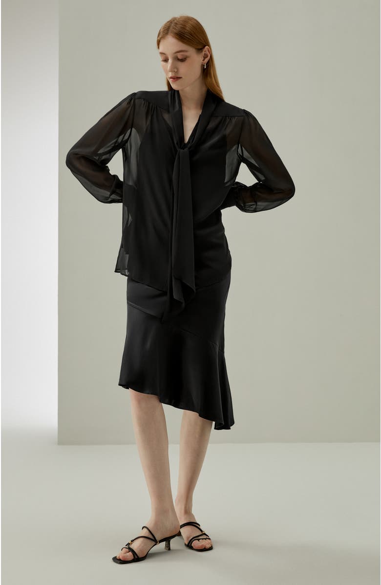 Lilysilk Bow Tie Sheer and Lightweight Silk Jasmine Blouse, Alternate, color, Black