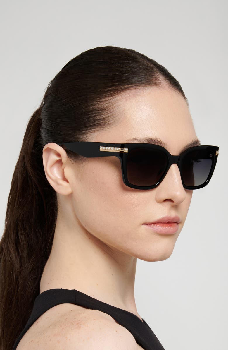 Stuart Weitzman 54mm Gradient Polarized Square Sunglasses, Alternate, color, Black/ Grey Sf Pz Ar