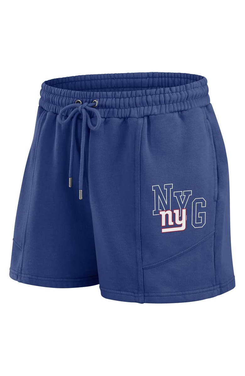 WEAR by Erin Andrews Women's WEAR by Erin Andrews Royal New York Giants Washed Fleece Long Sleeve T-Shirt & Shorts Lounge Set, Alternate, color,