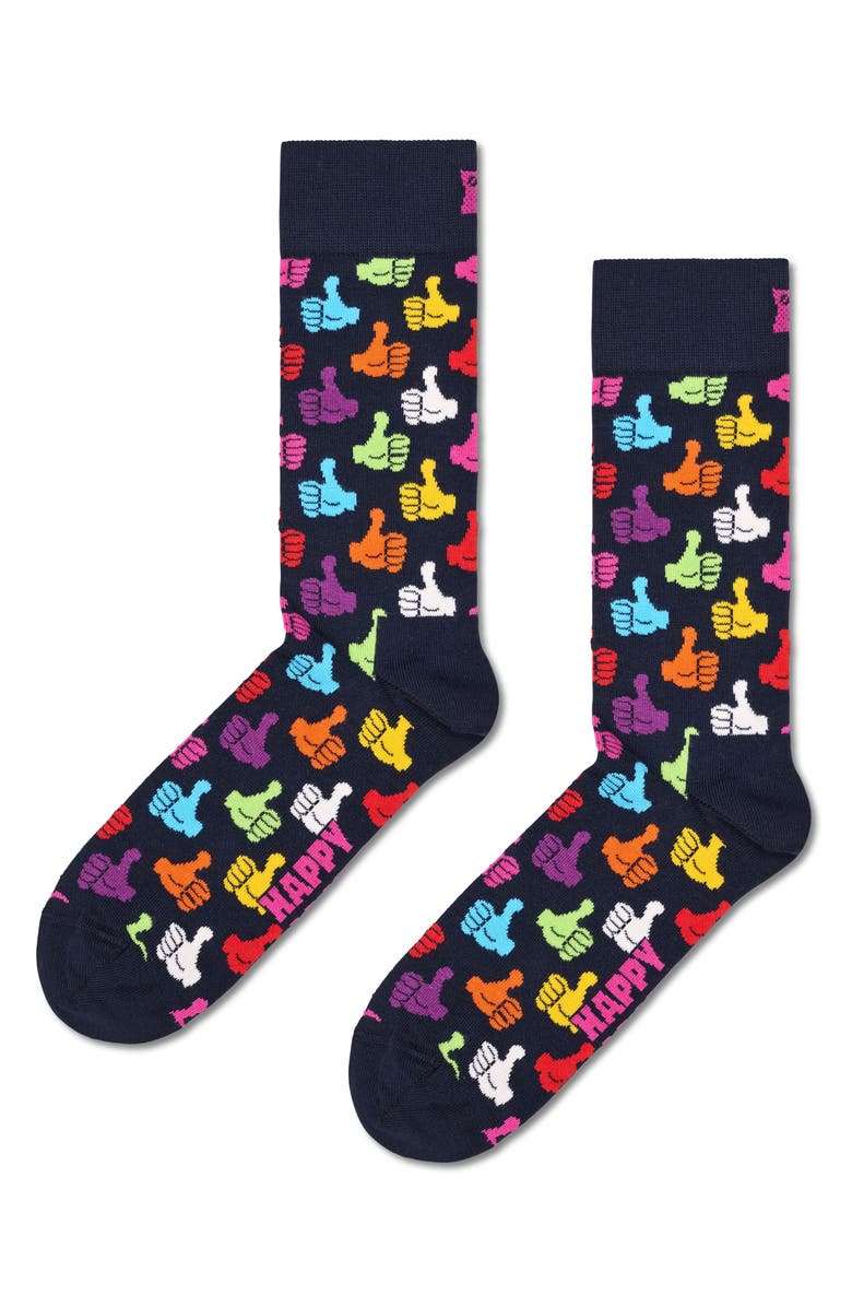Happy Socks Classic Cat & Thumbs Up Assorted 2-Pack Cotton Blend Crew Socks, Alternate, color, Black