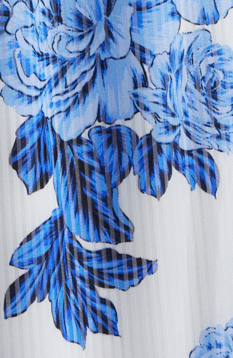 Anne Klein Floral Stripe Mock Neck Midi Dress, Alternate, color, Marina Multi