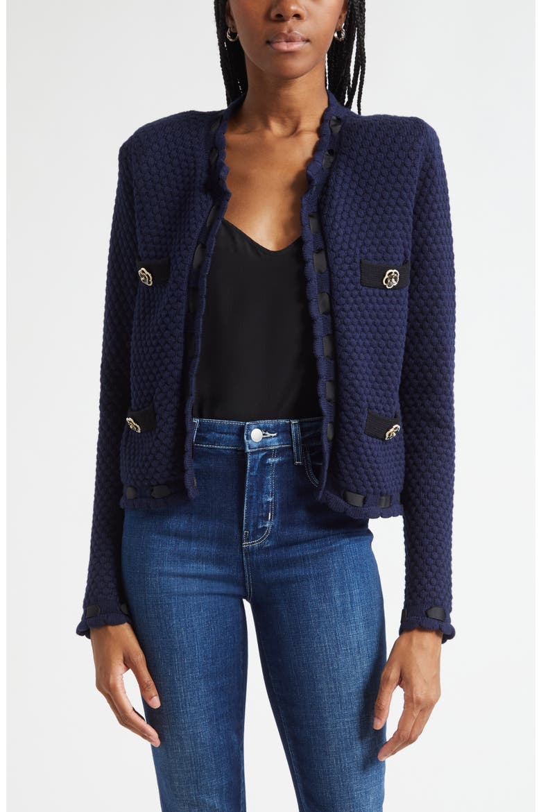 Astor Contrast Trim Cardigan, Main, color, MIDNIGHT/BLACK