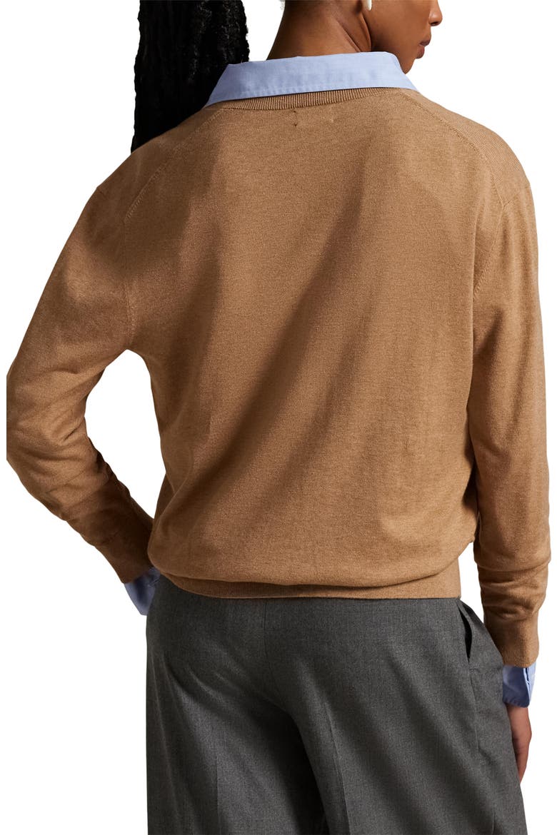 Relaxed Cotton V-Neck Sweater, Alternate, color, COLLECTION CAMEL MELANGE