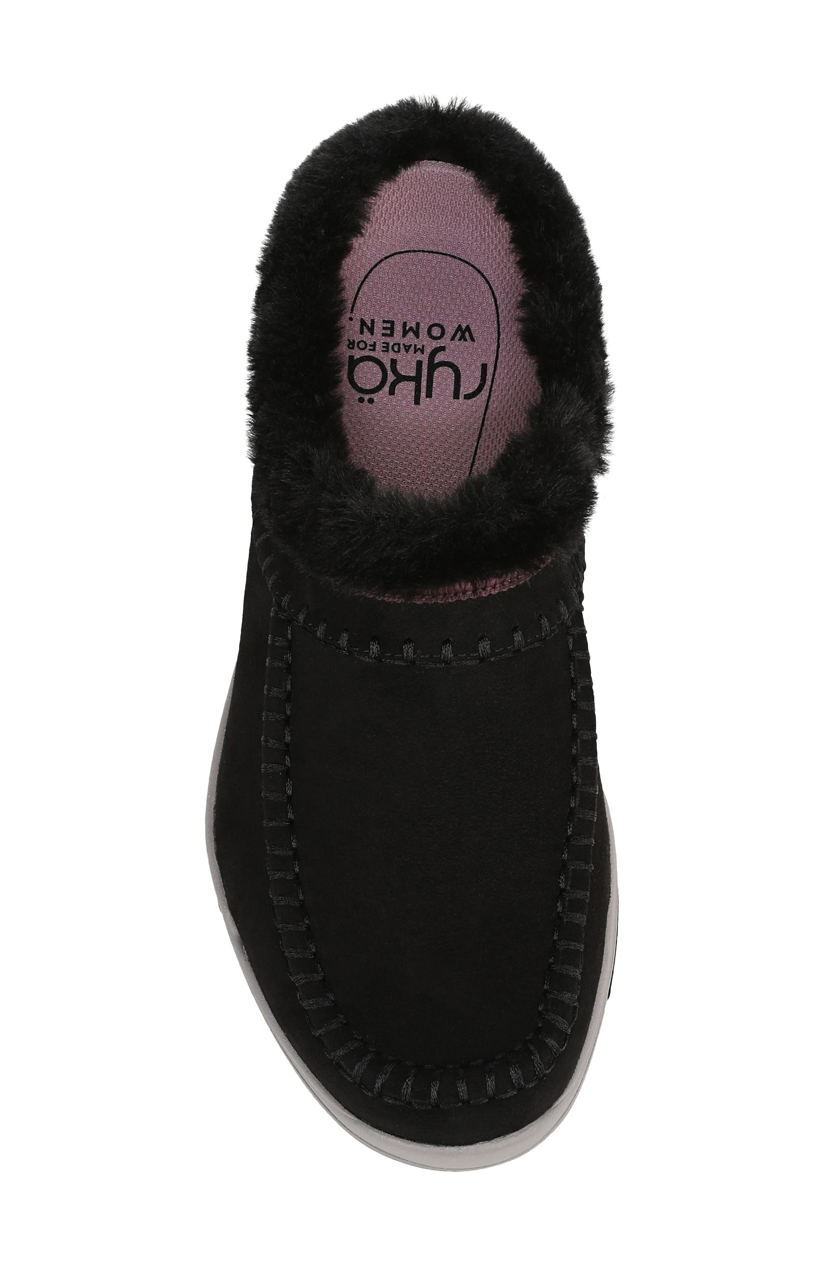 Rykä Arrow Faux Fur Trim Mule, Alternate, color, Black