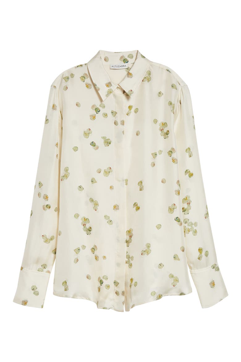 Chika Petal Print Silk Chiffon Button-Up Shirt, Alternate, color, IVORY ALLOVER PETALS